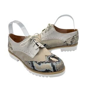 Ekonika Gray Patent Leather Suede Snakeskin Wingtip Lace Up Oxford Brogue Shoes
